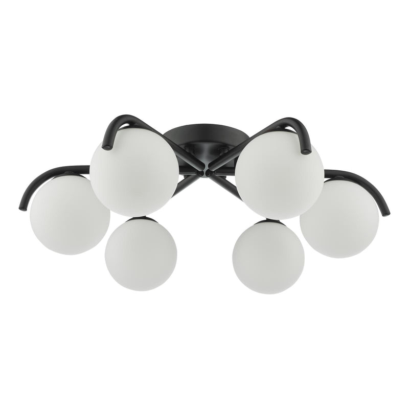 Dar Lighting Orlena 6 Light Flush Matt Black and Opal Glass • ORL6422