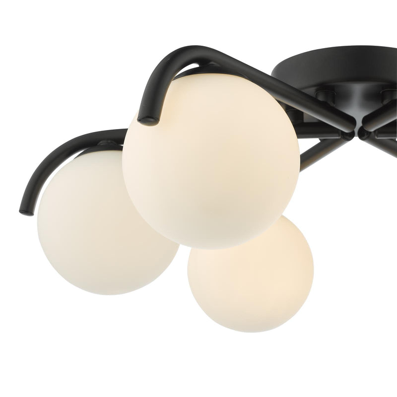 Dar Lighting Orlena 6 Light Flush Matt Black and Opal Glass • ORL6422