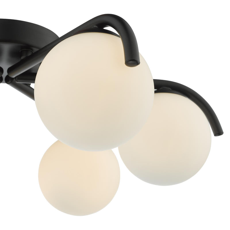 Dar Lighting Orlena 6 Light Flush Matt Black and Opal Glass • ORL6422