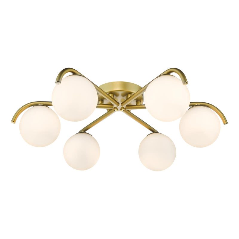 Dar Lighting Orlena 6 Light Flush Satin Gold and Opal Glass • ORL6435