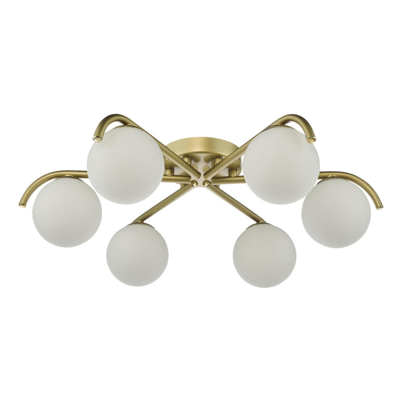 Dar Lighting Orlena 6 Light Flush Satin Gold and Opal Glass • ORL6435