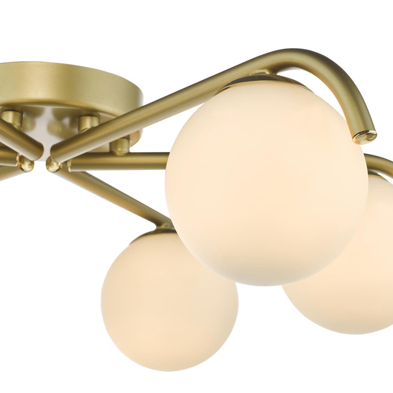Dar Lighting Orlena 6 Light Flush Satin Gold and Opal Glass • ORL6435