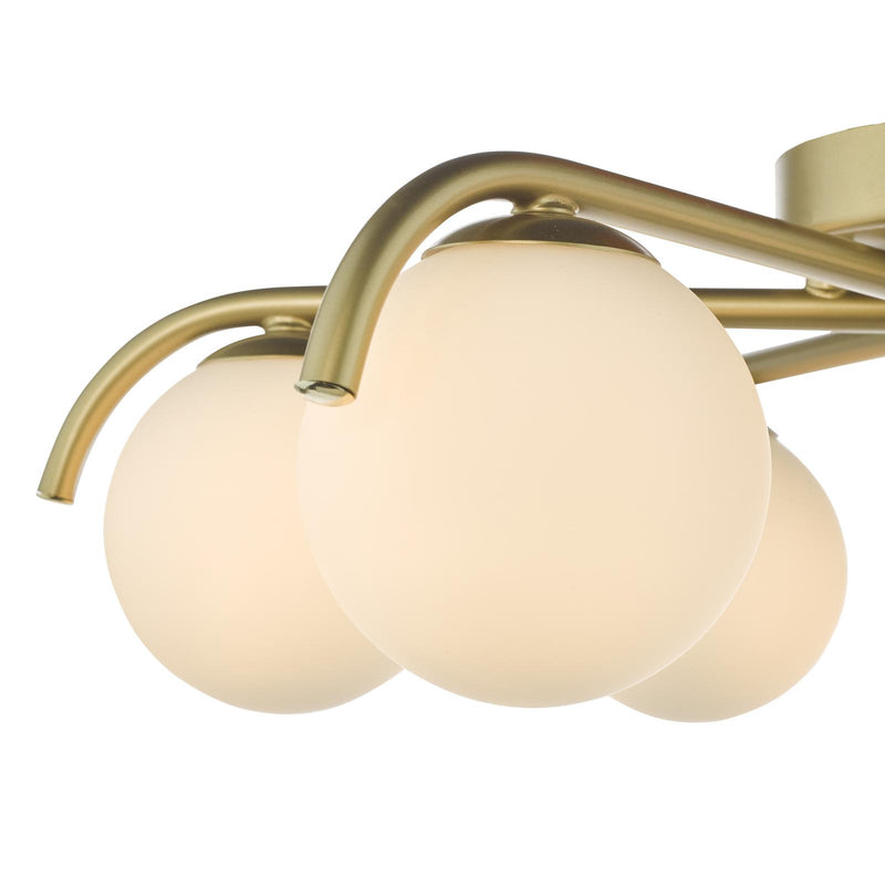 Dar Lighting Orlena 6 Light Flush Satin Gold and Opal Glass • ORL6435