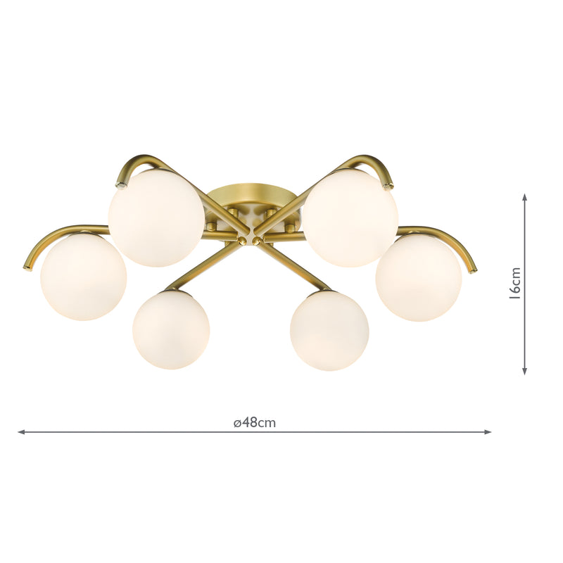 Dar Lighting Orlena 6 Light Flush Satin Gold and Opal Glass • ORL6435
