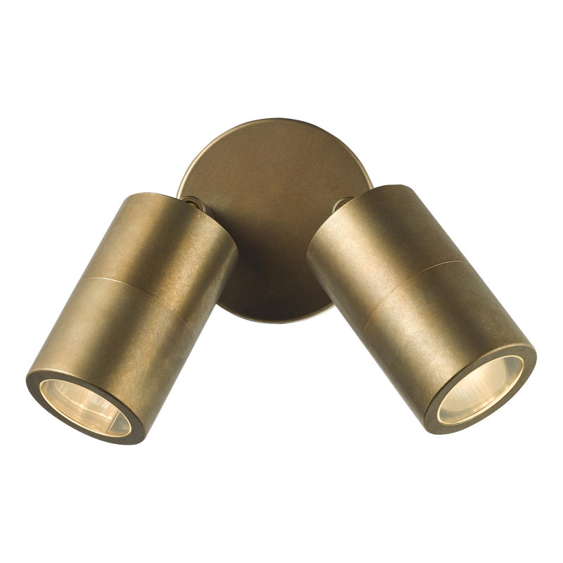 Dar Lighting Ortega 2 Light Outdoor Wall Light Aged Brass and Glass IP65 • ORT0975