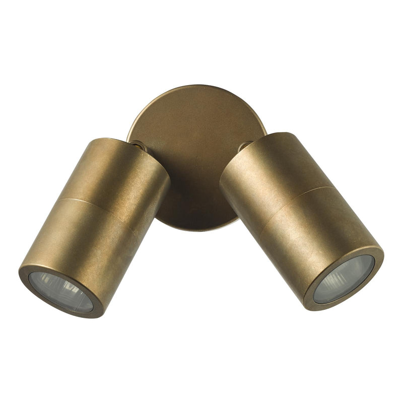 Dar Lighting Ortega 2 Light Outdoor Wall Light Aged Brass and Glass IP65 • ORT0975