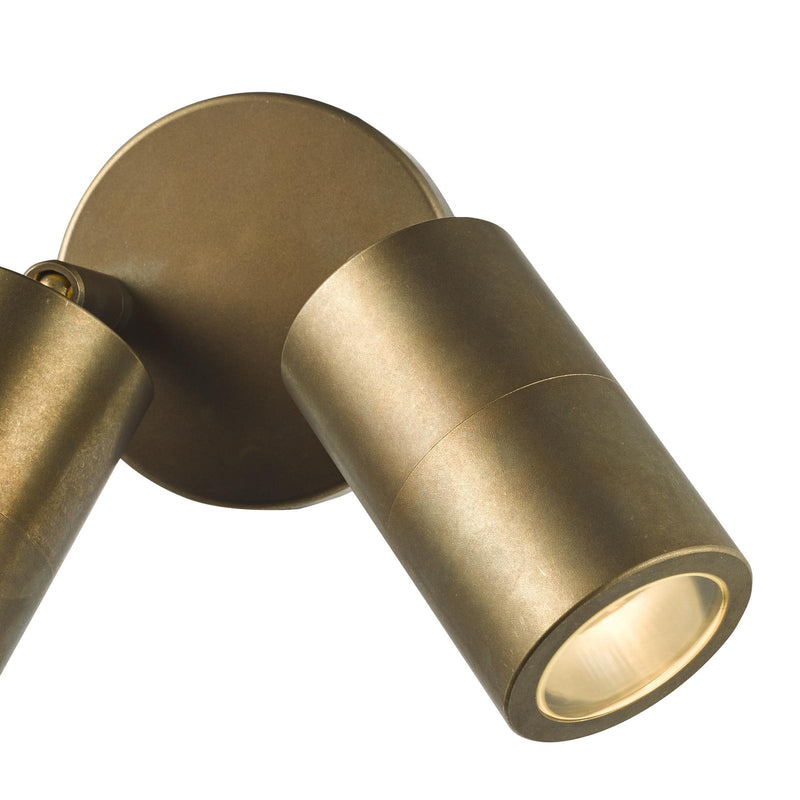 Dar Lighting Ortega 2 Light Outdoor Wall Light Aged Brass and Glass IP65 • ORT0975