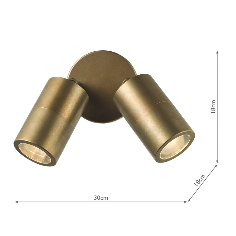 Dar Lighting Ortega 2 Light Outdoor Wall Light Aged Brass and Glass IP65 • ORT0975