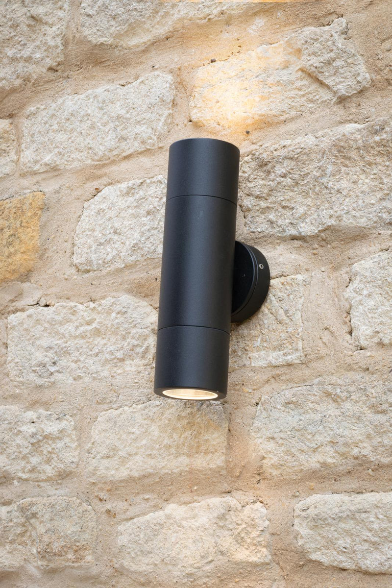 Dar Lighting Ortega Outdoor 2 Light Wall Light Matt Black IP65 • ORT3222