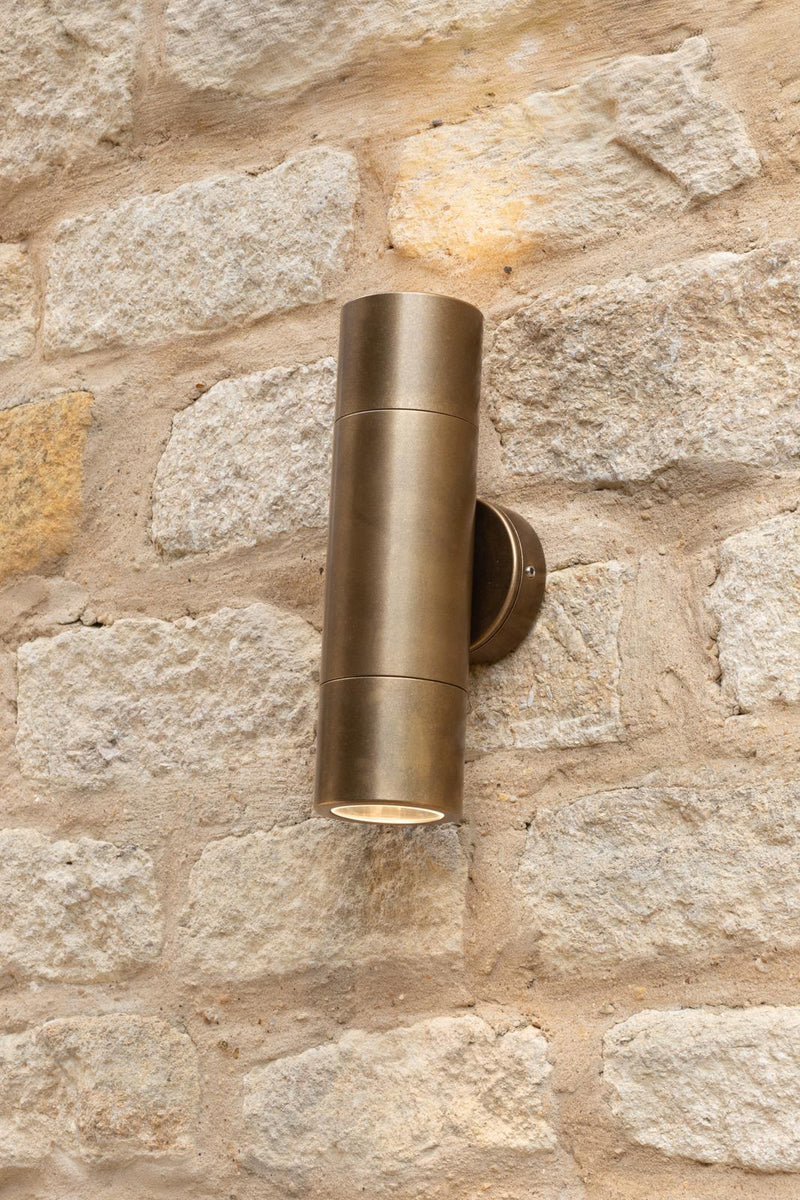 Dar Lighting Ortega Outdoor 2 Light Wall Light Natural Brass IP65 • ORT3275