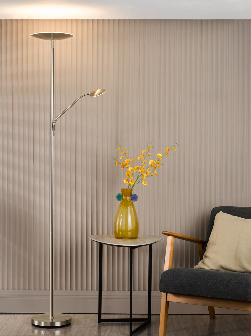 Dar Lighting Osbert Mother & Child Floor Lamp Satin Nickel LED • OSB4946