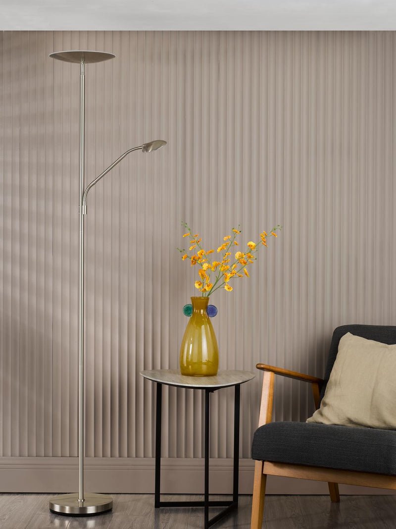 Dar Lighting Osbert Mother & Child Floor Lamp Satin Nickel LED • OSB4946