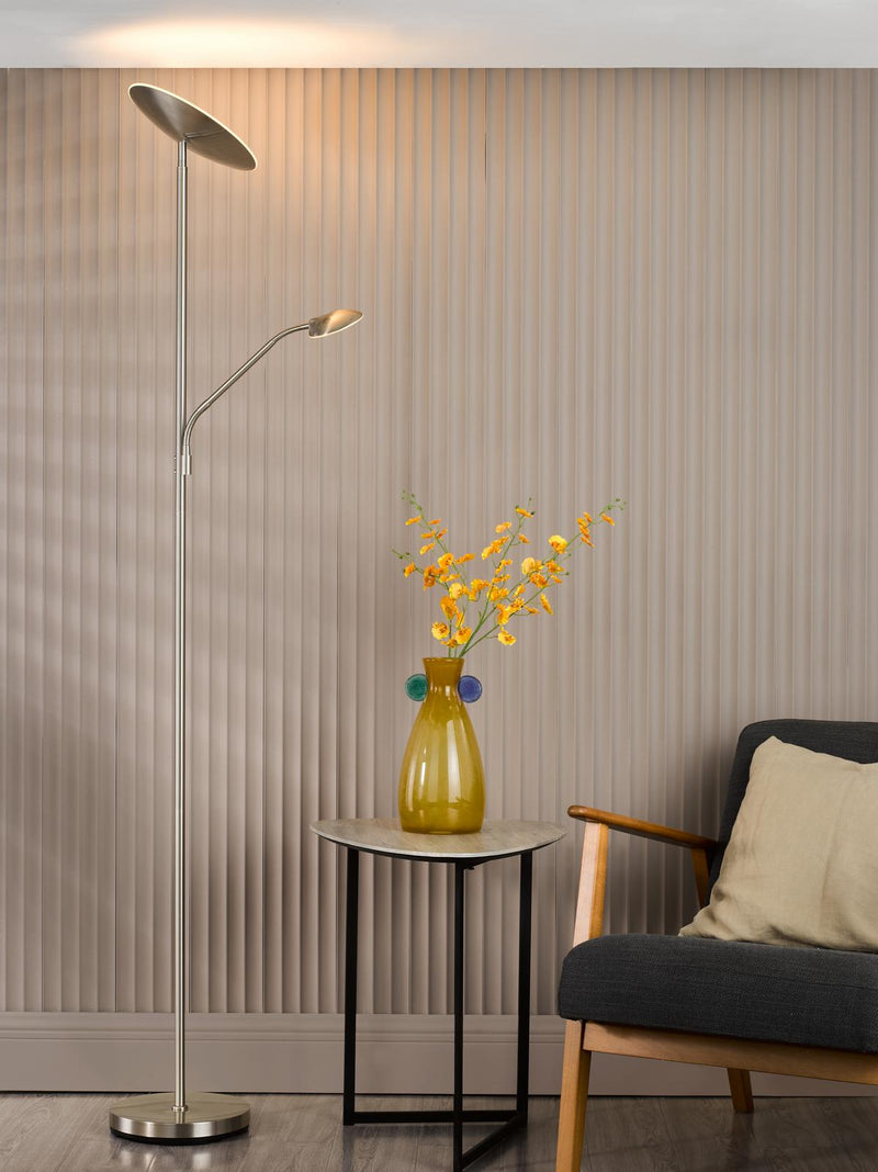 Dar Lighting Osbert Mother & Child Floor Lamp Satin Nickel LED • OSB4946