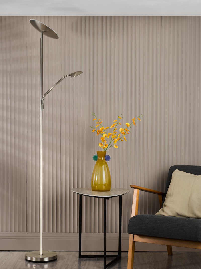 Dar Lighting Osbert Mother & Child Floor Lamp Satin Nickel LED • OSB4946
