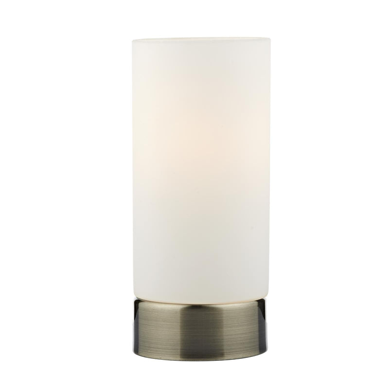 Dar Lighting Owen Touch Round Glass Table Lamp Antique Brass Opal Glass • OWE4075