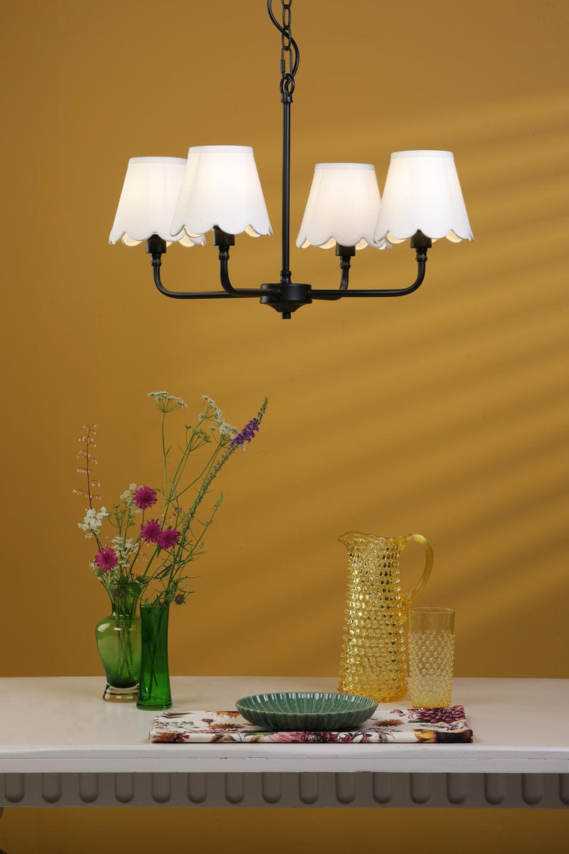 Dar Lighting Padme 4 Light Pendant Matt Black With Shade • PAD0422-NER262