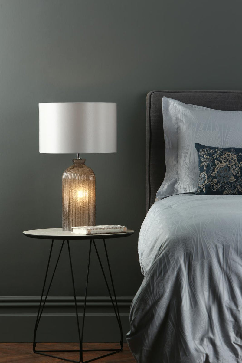 Dar Lighting Pamplona Dual Light Table Lamp Grey Glass With Shade • PAM4239