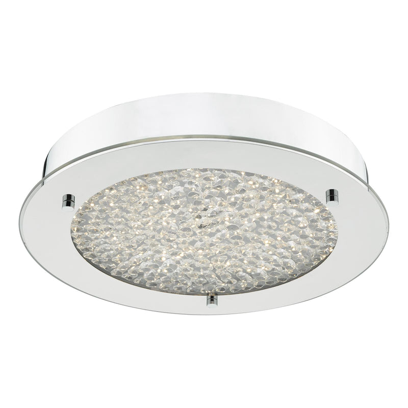 Dar Lighting Peta Small Bathroom Flush Polished Chrome Crystal Light LED IP44 • PET5250