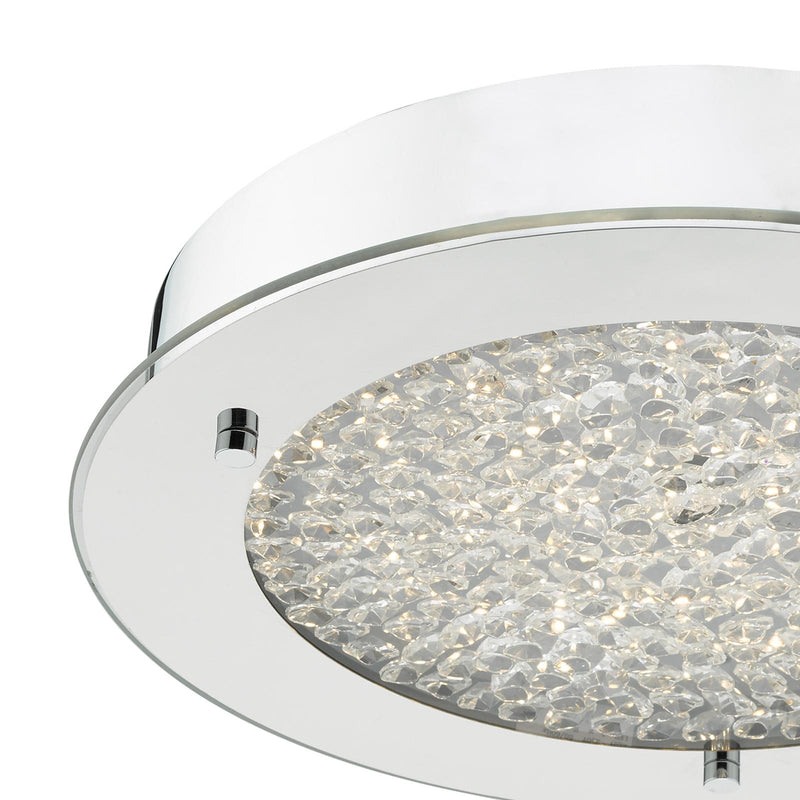 Dar Lighting Peta Small Bathroom Flush Polished Chrome Crystal Light LED IP44 • PET5250