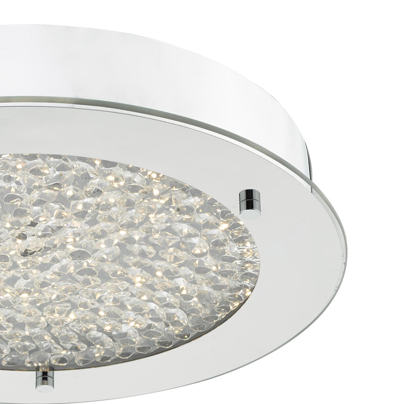 Dar Lighting Peta Small Bathroom Flush Polished Chrome Crystal Light LED IP44 • PET5250