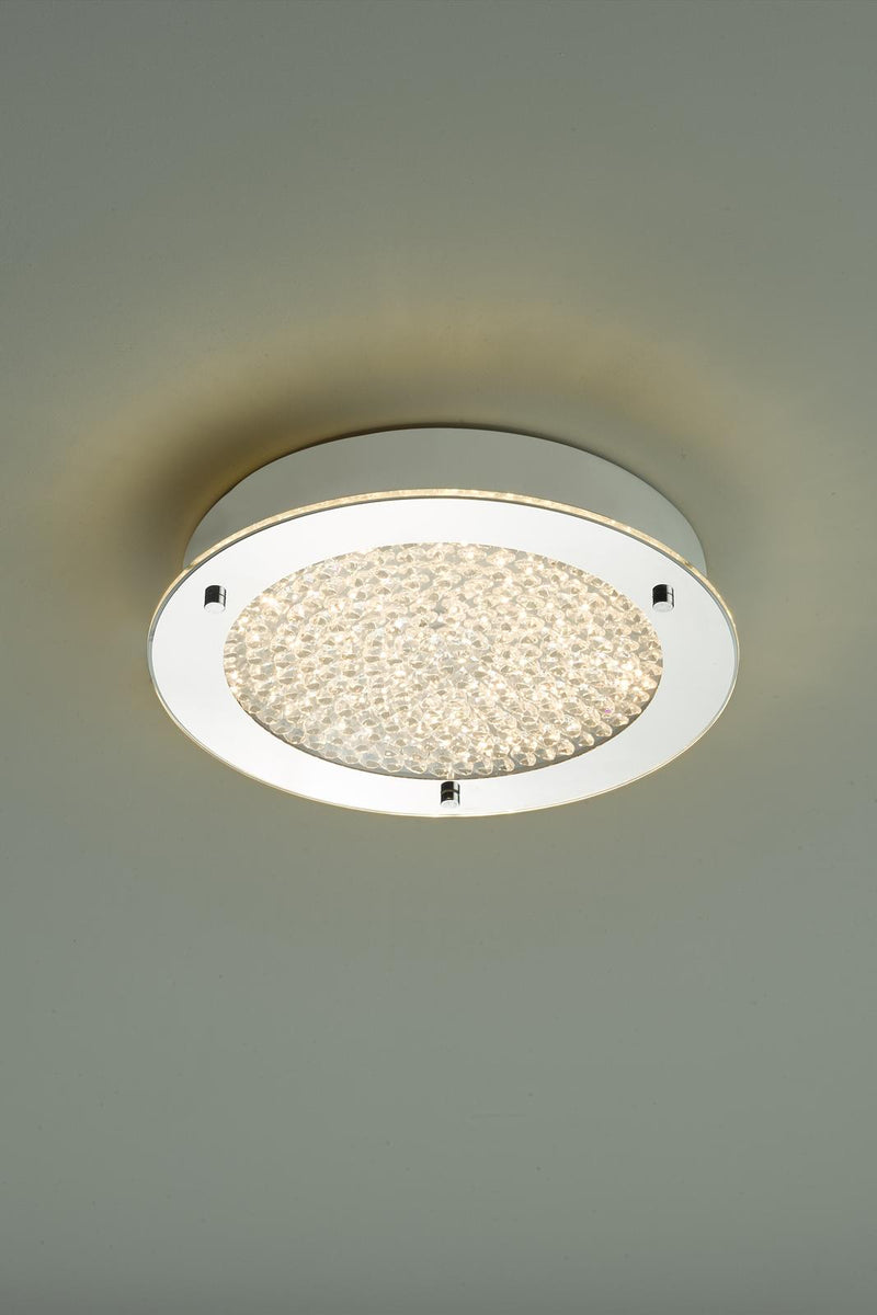 Dar Lighting Peta Small Bathroom Flush Polished Chrome Crystal Light LED IP44 • PET5250