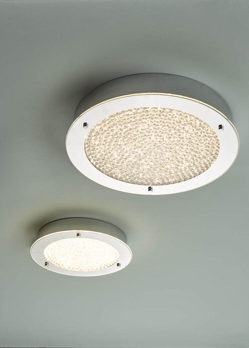 Dar Lighting Peta Small Bathroom Flush Polished Chrome Crystal Light LED IP44 • PET5250