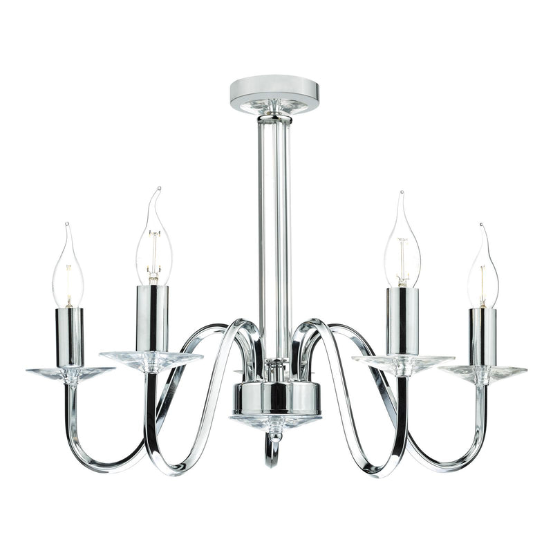 Dar Lighting Pique 5 Light Polished Chrome Clear Crystal Detail • PIQ0550
