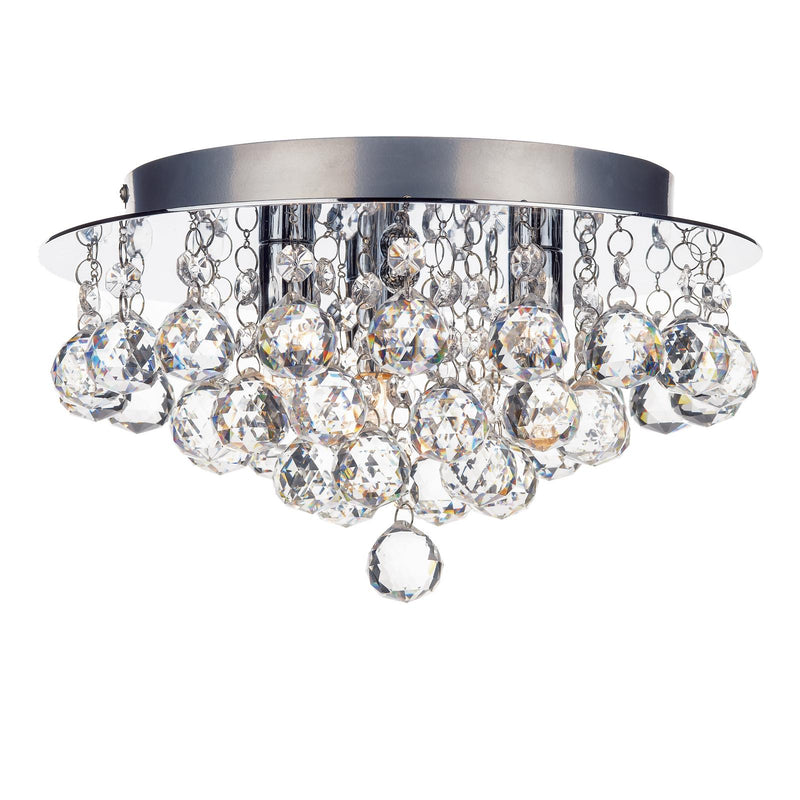 Dar Lighting Pluto 3 Light Flush Polished Chrome Crystal Glass Droppers • PLU5250