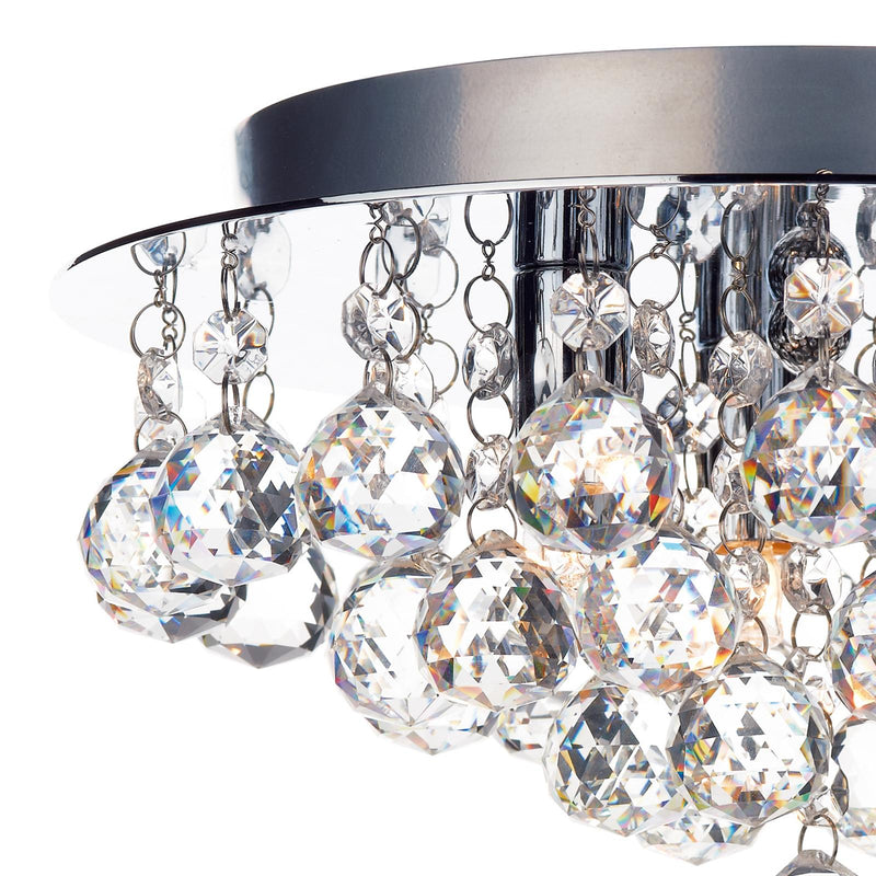Dar Lighting Pluto 3 Light Flush Polished Chrome Crystal Glass Droppers • PLU5250