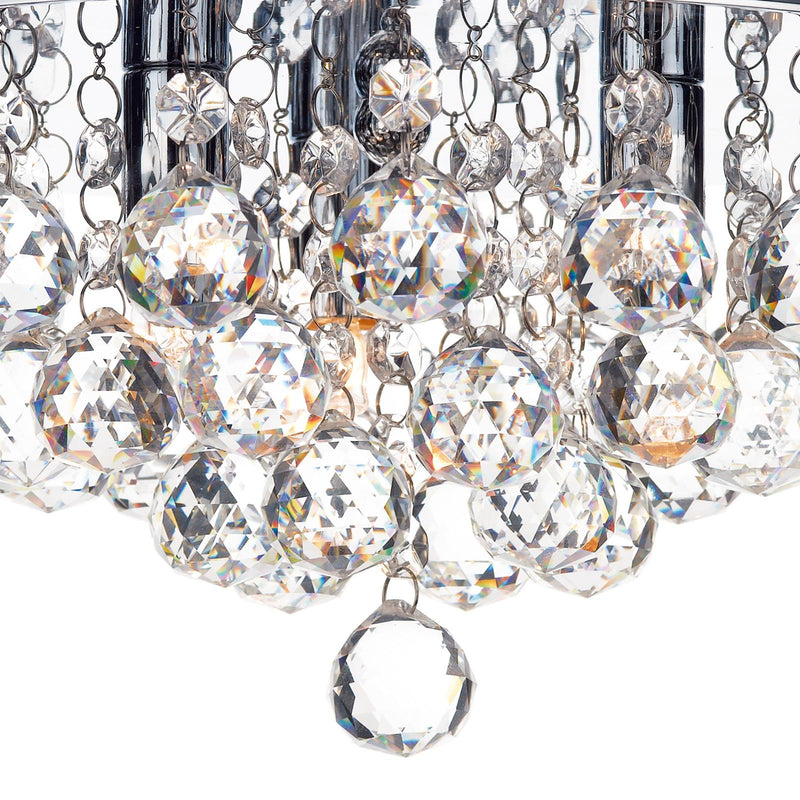 Dar Lighting Pluto 3 Light Flush Polished Chrome Crystal Glass Droppers • PLU5250