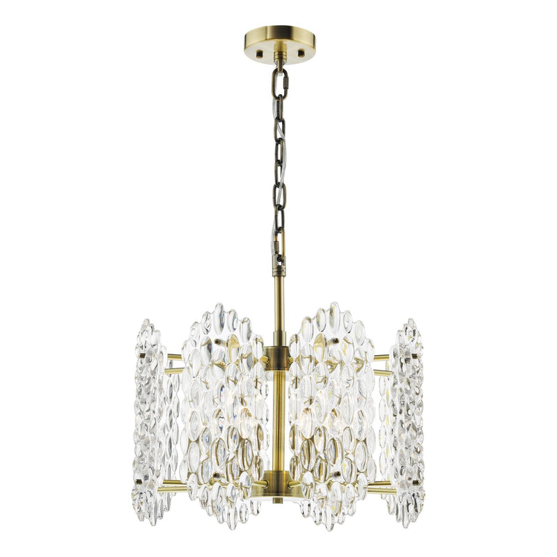 Dar Lighting Porthos 8 Light Pendant Antique Brass and Glass • POR0875