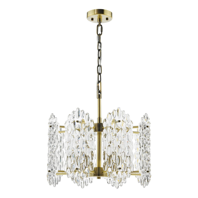 Dar Lighting Porthos 8 Light Pendant Antique Brass and Glass • POR0875