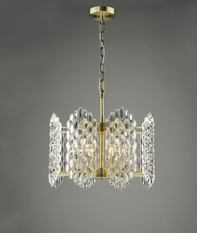 Dar Lighting Porthos 8 Light Pendant Antique Brass and Glass • POR0875