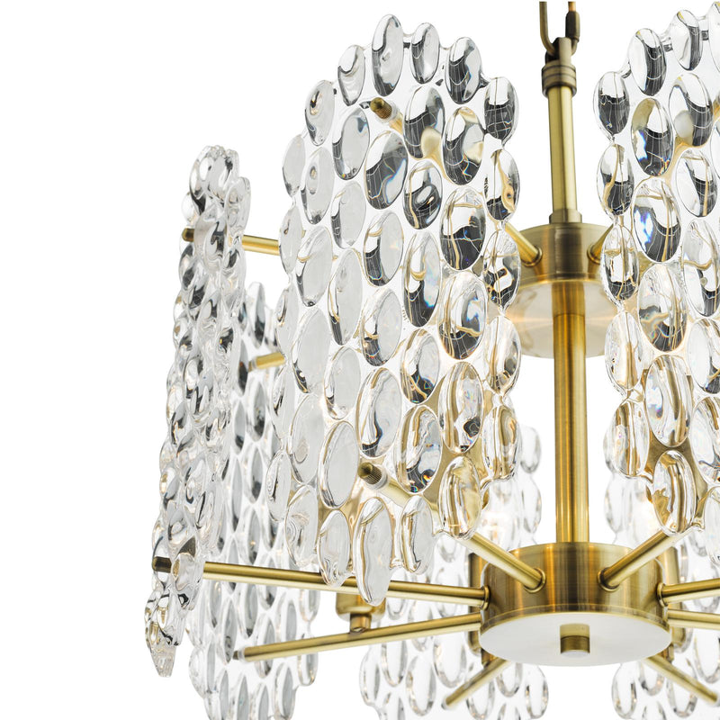 Dar Lighting Porthos 8 Light Pendant Antique Brass and Glass • POR0875