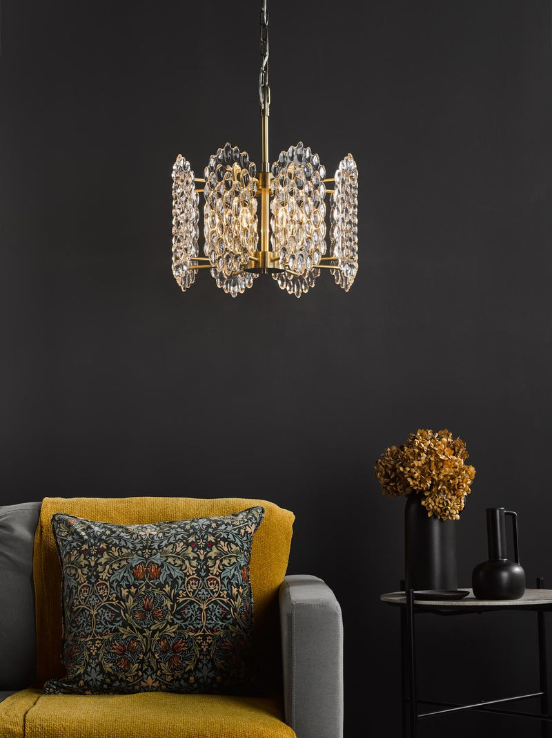Dar Lighting Porthos 8 Light Pendant Antique Brass and Glass • POR0875