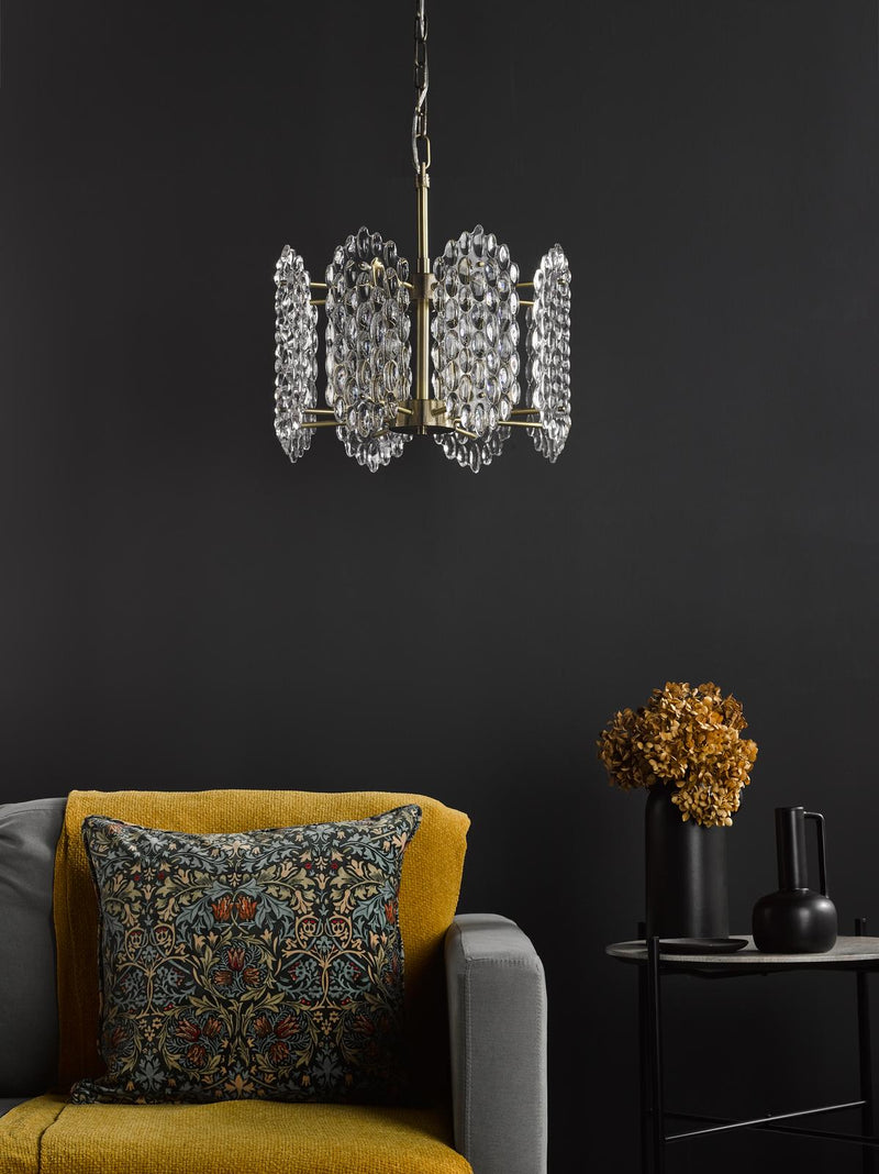 Dar Lighting Porthos 8 Light Pendant Antique Brass and Glass • POR0875