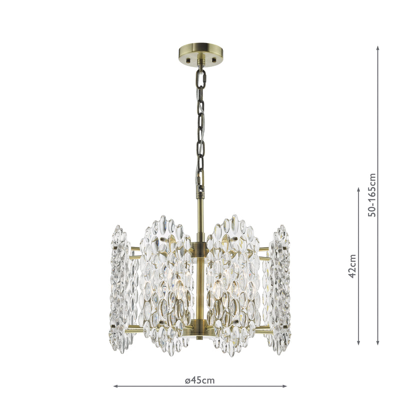 Dar Lighting Porthos 8 Light Pendant Antique Brass and Glass • POR0875