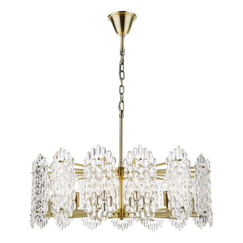 Dar Lighting Porthos 15 Light Pendant Antique Brass Glass • POR1575