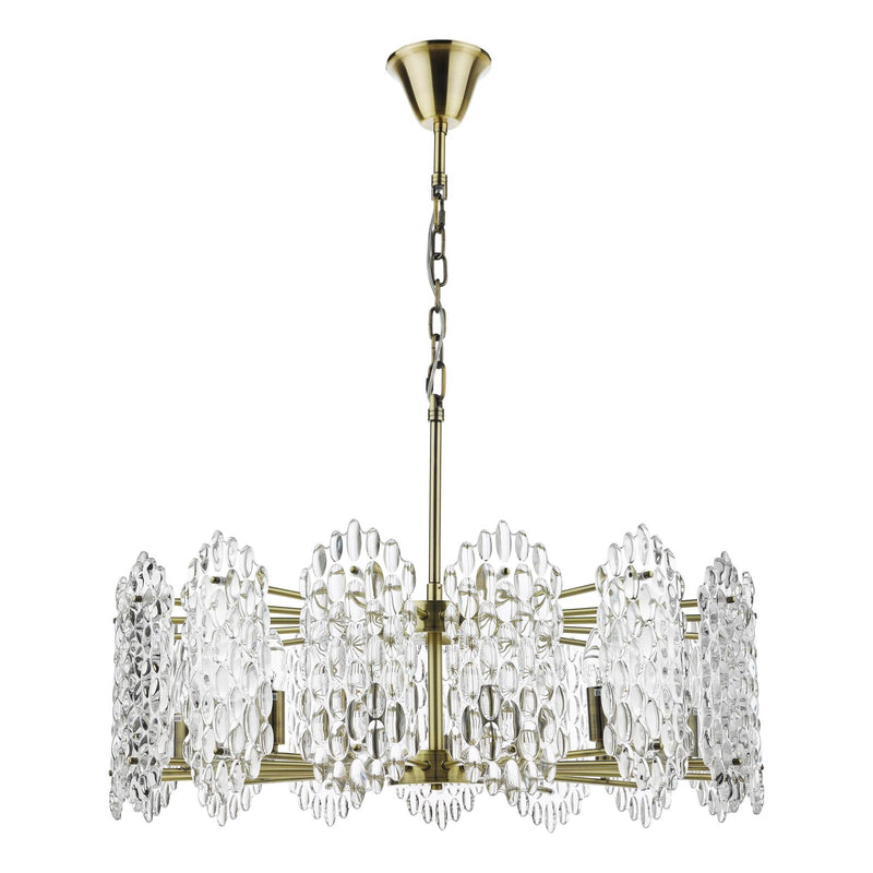 Dar Lighting Porthos 15 Light Pendant Antique Brass Glass • POR1575