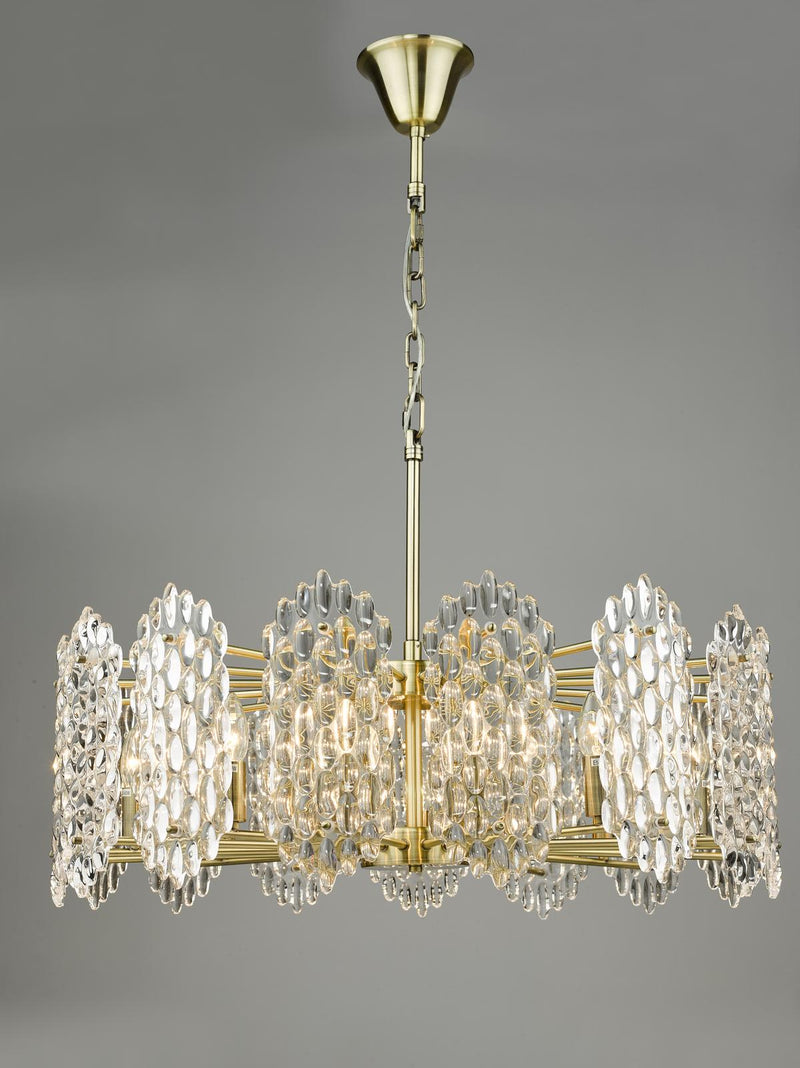 Dar Lighting Porthos 15 Light Pendant Antique Brass Glass • POR1575