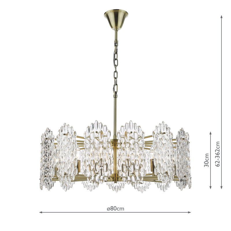 Dar Lighting Porthos 15 Light Pendant Antique Brass Glass • POR1575