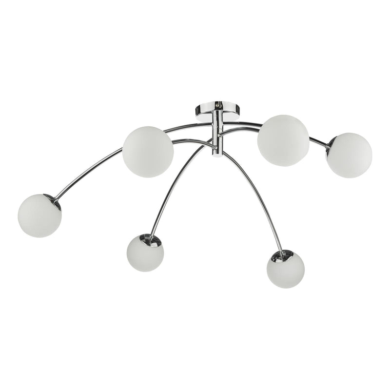 Dar Lighting Puglia 6lt Semi Flush Polished Chrome Opal Glass • PUG6450