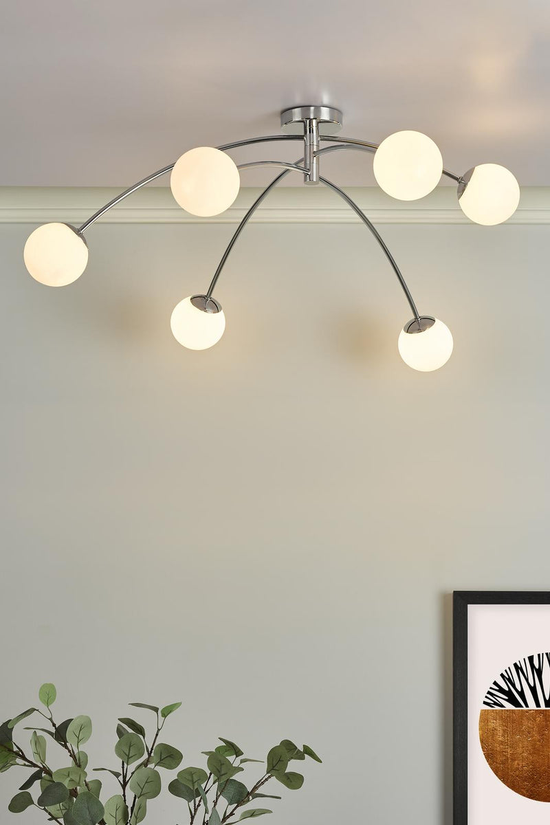 Dar Lighting Puglia 6lt Semi Flush Polished Chrome Opal Glass • PUG6450