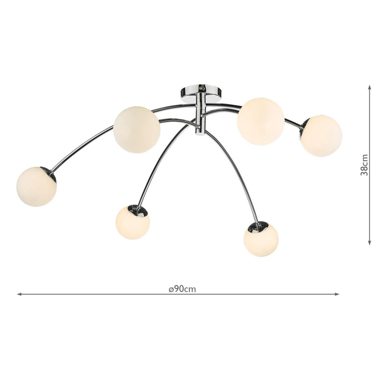 Dar Lighting Puglia 6lt Semi Flush Polished Chrome Opal Glass • PUG6450