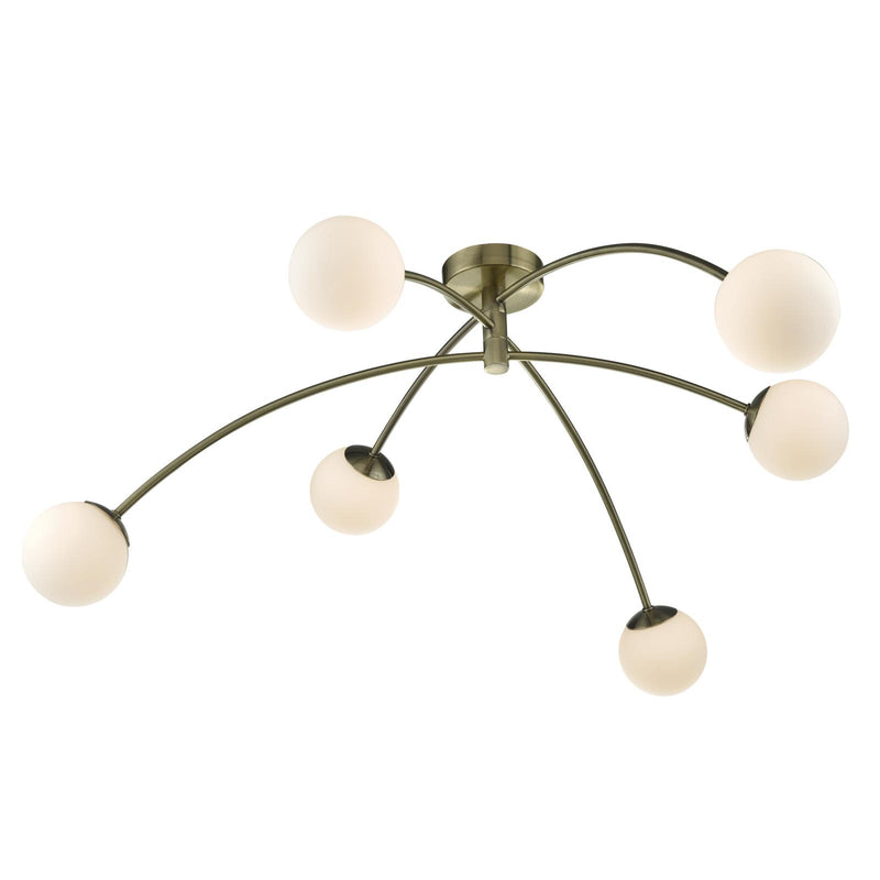 Dar Lighting Puglia 6 Light Semi Flush Antique Brass Opal Glass • PUG6475