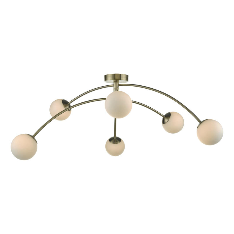 Dar Lighting Puglia 6 Light Semi Flush Antique Brass Opal Glass • PUG6475