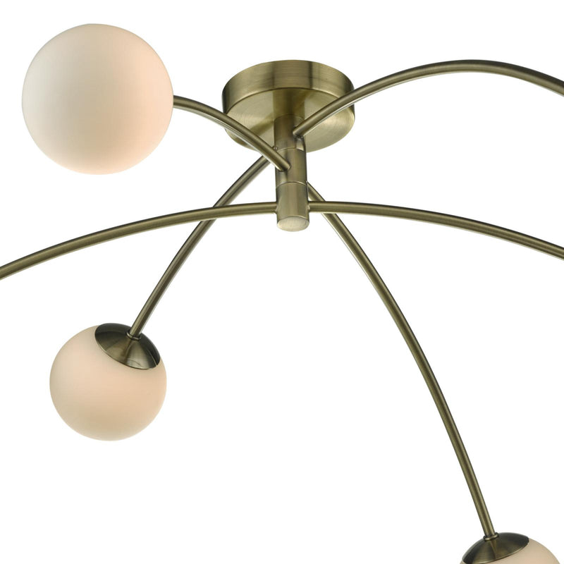Dar Lighting Puglia 6 Light Semi Flush Antique Brass Opal Glass • PUG6475