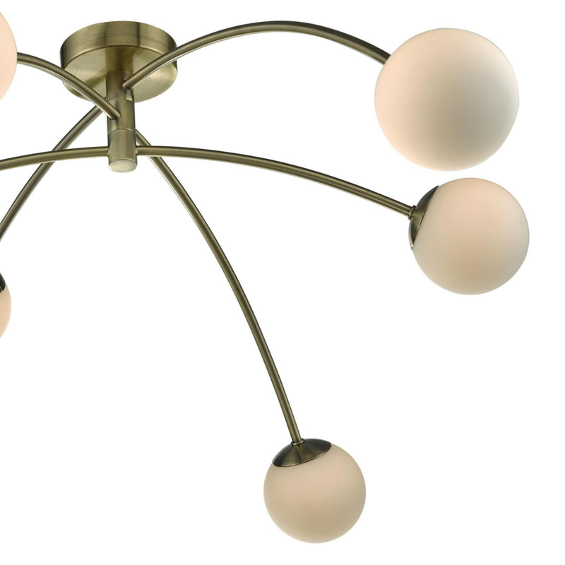 Dar Lighting Puglia 6 Light Semi Flush Antique Brass Opal Glass • PUG6475