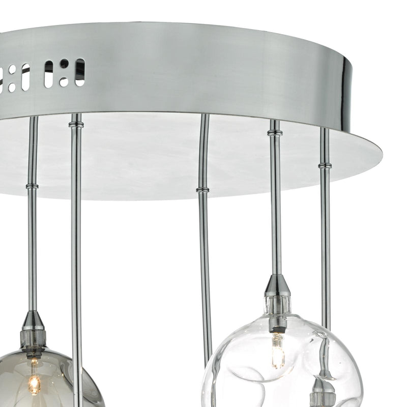 Dar Lighting Quinn 6 Light Semi Flush Polished Chrome With Smoked & Clear Glass • QUI0610