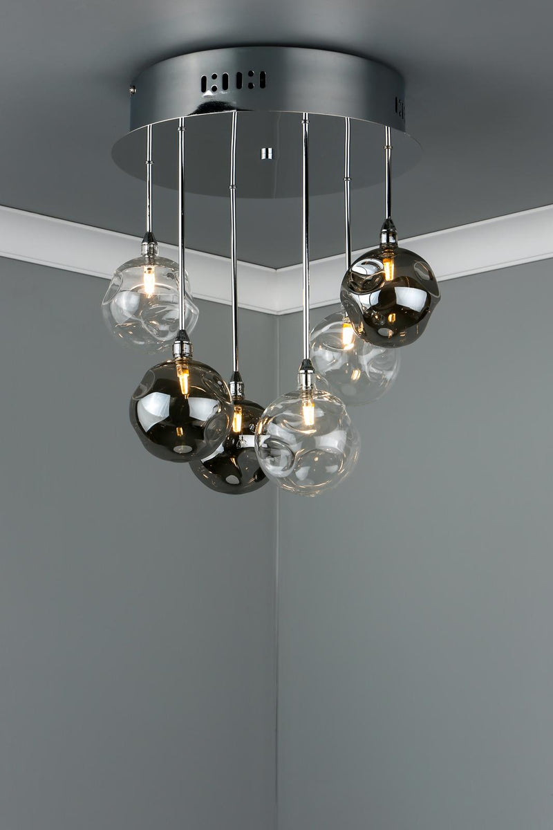 Dar Lighting Quinn 6 Light Semi Flush Polished Chrome With Smoked & Clear Glass • QUI0610